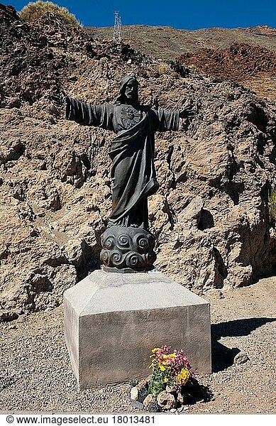Christ statue next to cable car station on Teide  Tenerife  Spain  Canary Islands  Europe