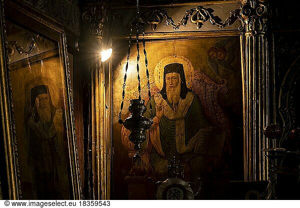 Christliches Gemälde  stimmungsvoll  Orthodoxe Kirche Mariä Geburt  Nafplio  Peloponnes  Griechenland  Europa