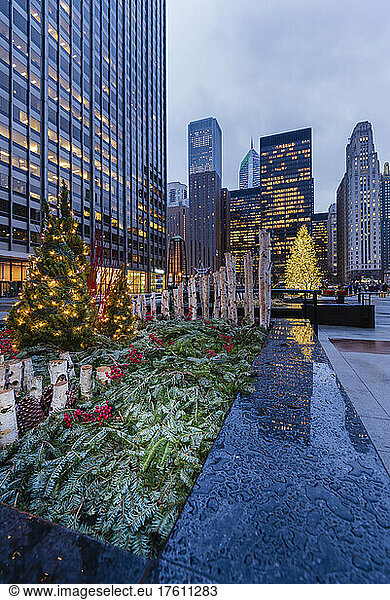 Christmas decoration downtown Chicago  Illinois  USA; Chicago  Illinois  United States of America