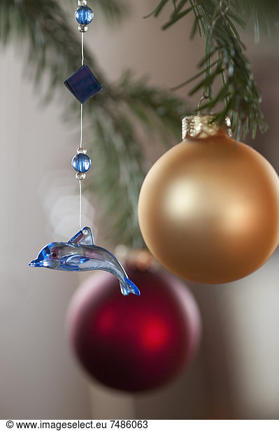 Christmas decoration with bauble  close up