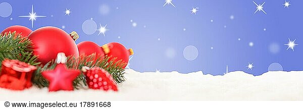 Christmas red Christmas balls Christmas decoration banner stars decoration snow copy space Copyspace Copy Space in Stuttgart  Germany  Europe