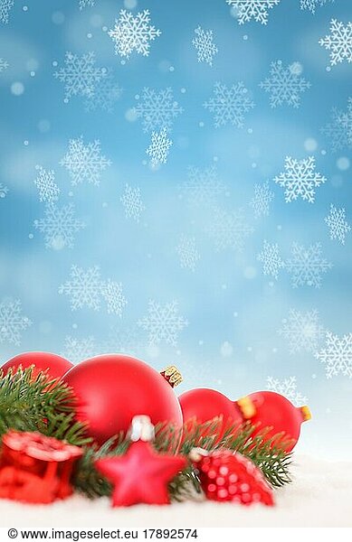 Christmas red Christmas balls Christmas decoration decoration snow winter copy space Copyspace Copy Space in Stuttgart  Germany  Europe