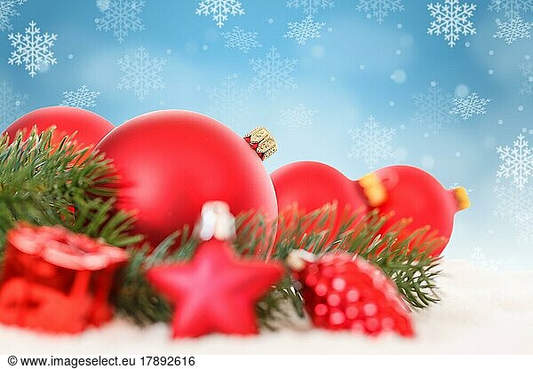 Christmas red Christmas balls Christmas decoration decoration snow winter copy space Copyspace Copy Space in Stuttgart  Germany  Europe