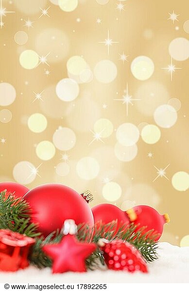 Christmas Red Christmas Balls Christmas Decoration Gold Decoration Snow copy space Copyspace Copy Space in Stuttgart  Germany  Europe