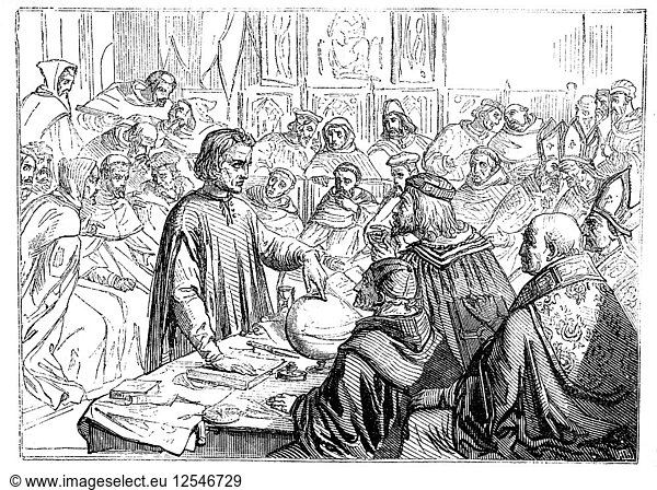Christopher Columbus before the Council at Salamanca  Spain  1487. Artist: Unknown