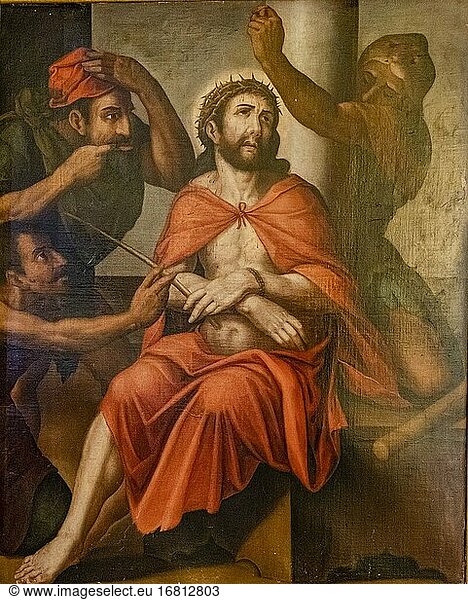 Christus  der von den Henkern verhöhnt wird  Öl auf Leinwand  16. Jahrhundert  Kirche San Bartolomé  Atienza  Provinz Guadalajara  Spanien.
