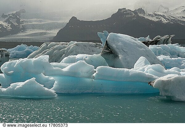 Chunks of ice on the glacial lake Jökulsárlón  Iceland  Europe