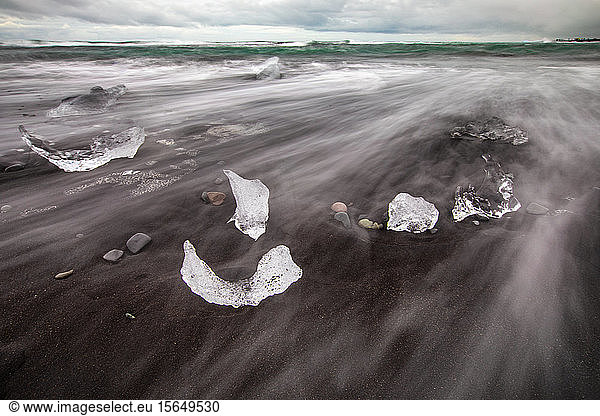 Chunks of ice resembling diamonds  Jokulsarlon beach (Diamond beach)  Iceland