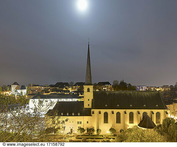 Church of Saint John against sky at night  Luxembourg City  Luxembourg