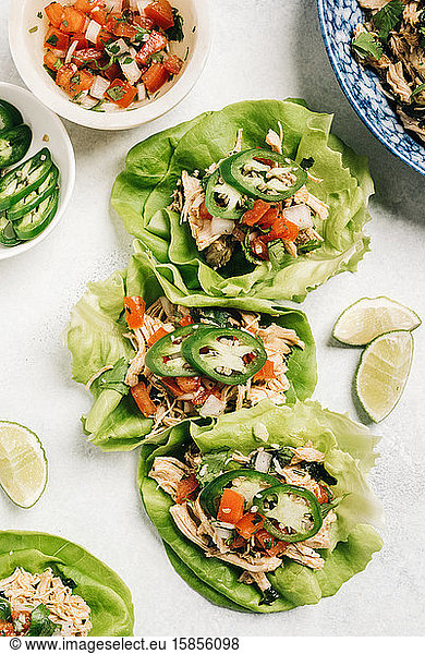 Cilantro lime shredded chicken lettuce wrapped tacos