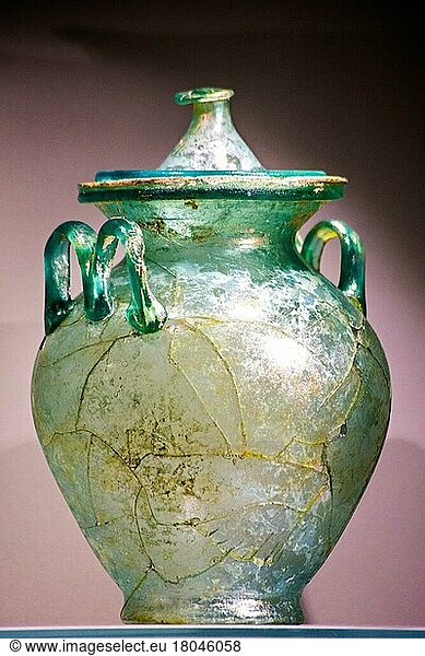 Cinerary urn made of glass with lid  1st century BC National Archaeological Museum  Taranto  Apulia  Taranto  Apulia  Italy  Europe