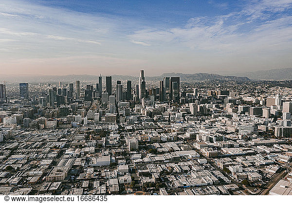 Circa November 2019: Aerial Drone View of Downtown Los Angeles  California on beautiful Sunny Day