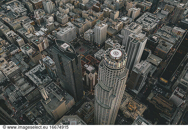 Circa November 2019: SpectacularAerial Drone Shot of Downtown Los Angeles  California