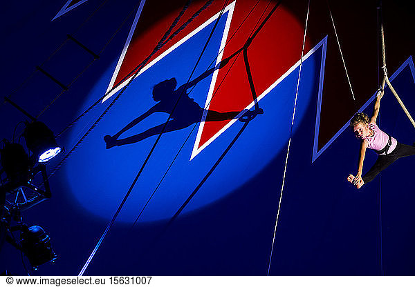 Circus  aerial rope  shadow of girl  artist  splits
