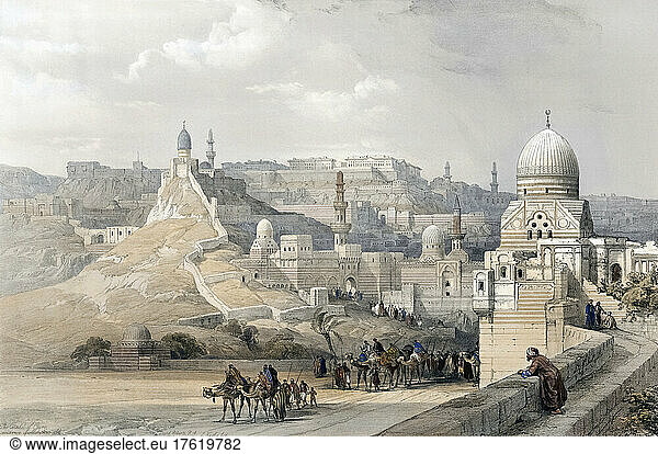 Citadel of Cairo  the residence of the Pashia. After a work by Scottish artist David Roberts  1796-1864 and Belgian lithographer Louis Haghe  1806-1885. From volume 6 of The Holy Land  Syria  Idumea  Arabia  Egypt  and Nubia. The six volumes were published between 1842 and 1849.