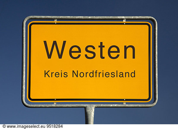 City limits sign  Westen or west  district of North Friesland  Schleswig-Holstein  Germany  Europe