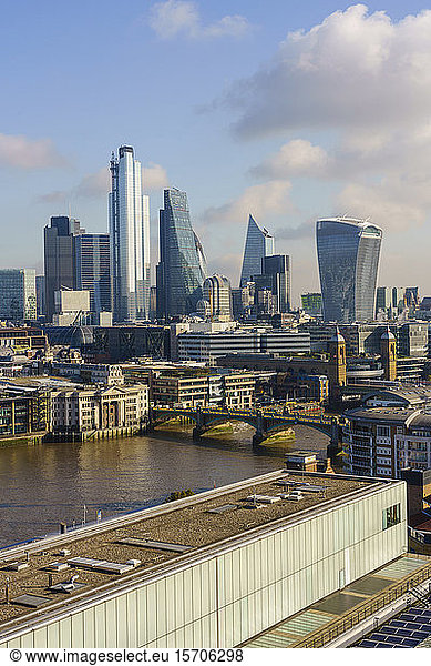 City of London skyline with Tate Modern art gallery in the foreground  London  England  United Kingdom  Europe