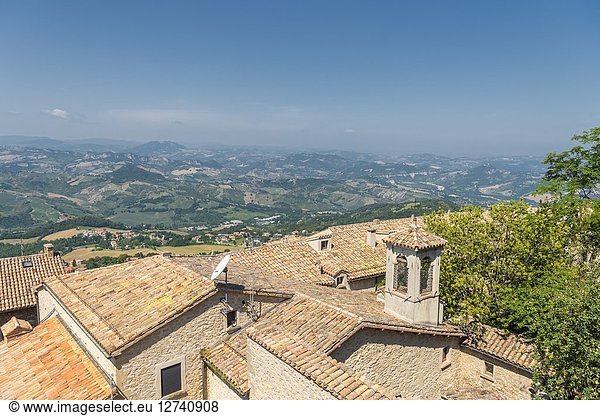 City of San Marino. Republic of San Marino  Europe. Panoramic view from San marino to the hills of Emilia-Romagna.