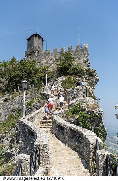 City of San Marino. Republic of San Marino  Europe. The fortress of Guaita on Mount Titano.