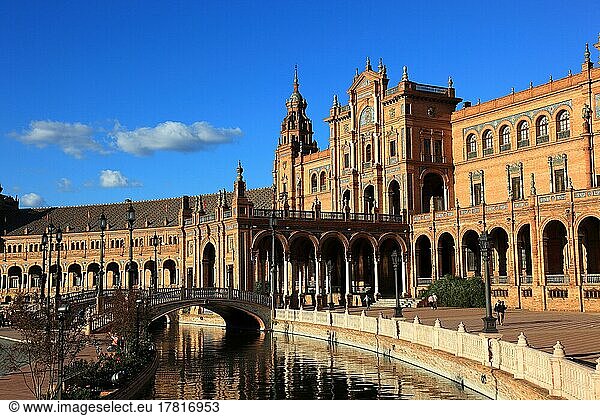 City of Seville  at Plaza de Espana  Spanish Square  partial view  Andalusia  Spain  Europe