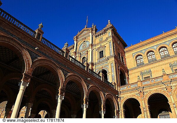 City of Seville  at Plaza de Espana  Spanish Square  partial view  Andalusia  Spain  Europe