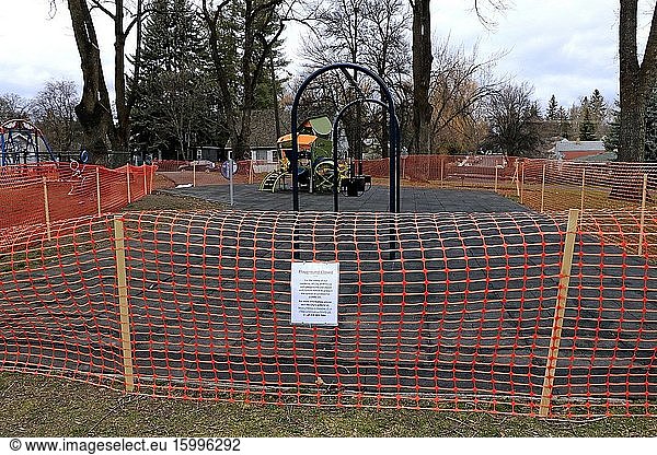 City park playground closure in Moscow Idaho due to 2020 Coronavirus pandemic stay at home order  East City park in Moscow  Idaho.