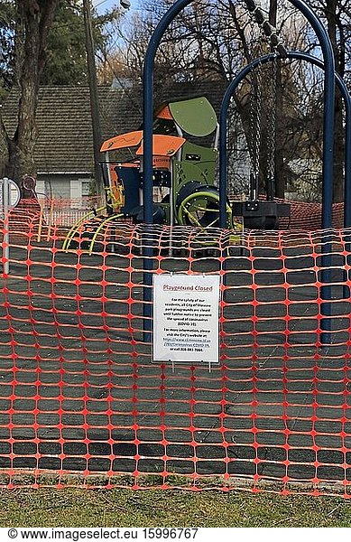 City park playground closure in Moscow Idaho due to 2020 Coronavirus pandemic stay at home order  Moscow  Idaho.