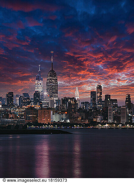 city skyline at sunset night beautiful colors