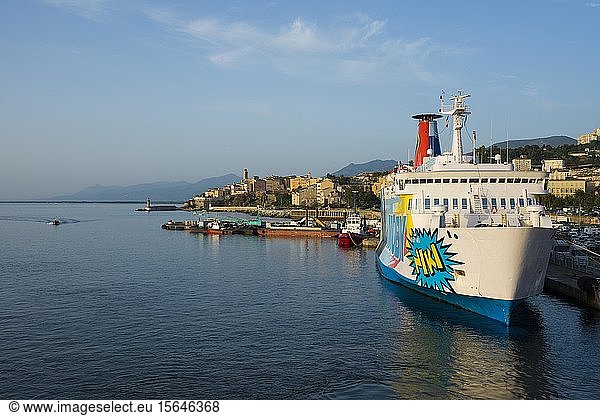 City view with ferry port and ferries  morning mood  Bastia  Corsica  France  Europe