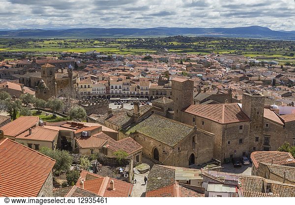 Cityscape from the bell-tower of Santa Maria la Mayor church Trujillo Extremadura Spain.