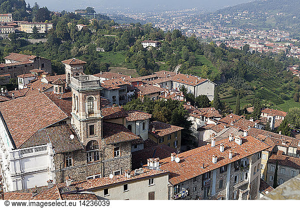 Cityscape  historical centre  Bergamo Alta  Bergamo  Lombardy  Italy  Europe