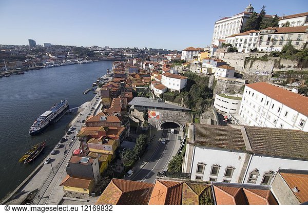 Cityscape in Porto  Portugal. View from the top of the Luis I bridge.