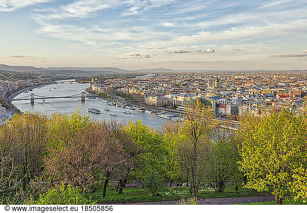 Cityscape with Chain bridge over Danube river  Budapest  Hungary