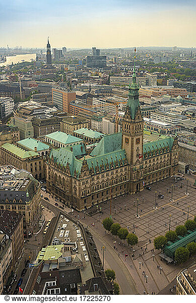 Cityscape with city hall and old town  Hamburg  Germany