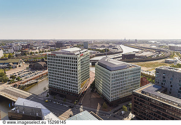 Cityscape with Hafencity and Der Spiegel building  Hamburg  Germany