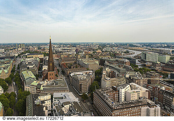 Cityscape with St. James' Church  old town and St. Georg  Hamburg  Germany