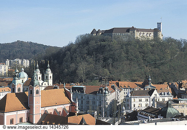 Cityscape with the castle  Ljubljana  Slovenia  Europe