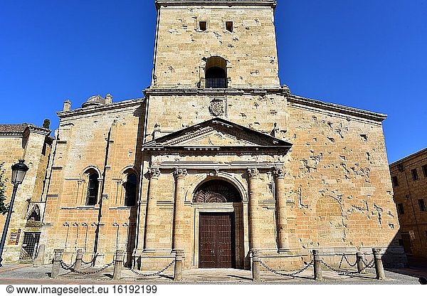 Ciudad Rodrigo  Catedral de Santa Maria (romanisch und gotisch  12-14. Jahrhundert). Fassade mit den Auswirkungen des französischen Krieges. Provinz Salamanca  Kastilien und Leon  Spanien.