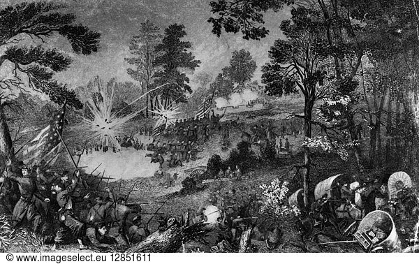 CIVIL WAR: BULL RUN  1861. The First Battle of Bull Run  21 July 1861. Line engraving  19th century.