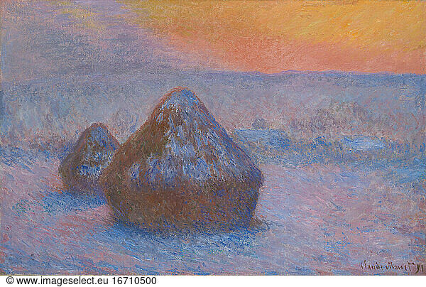 Claude Monet  1840–1926. Stacks of Wheat (Sunset  Snow Effect)   1891. Oil on canvas  65.3 × 100.4 cm.
Inv. No. 1922.431 
Chicago  Art Institute.