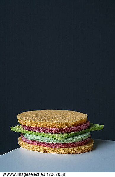 Cleaning sponges and sponge cloth in shape of a burger