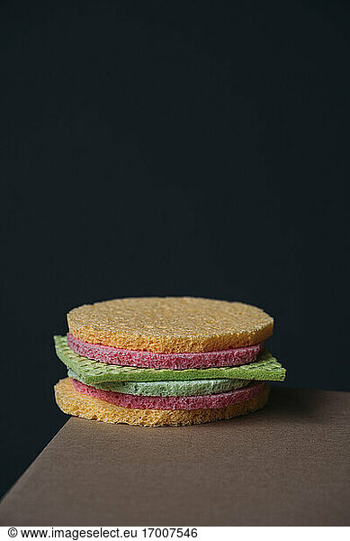 Cleaning sponges and sponge cloth in shape of a burger