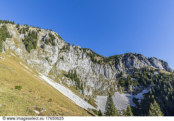 Clear sky over peaks in Bavarian Prealps