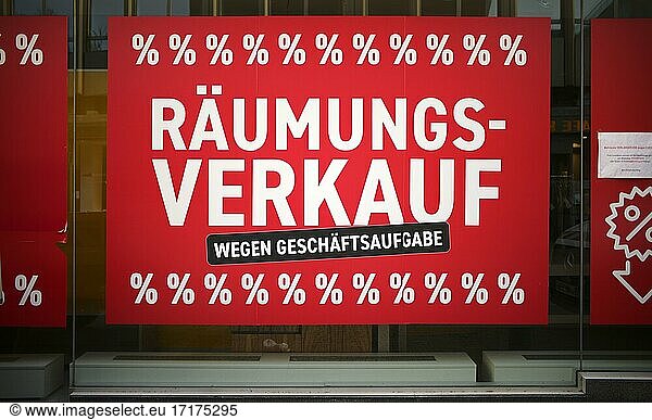 Clearance sale due to closure of business  discount battle in shop window  SALE  price reductions  Breitling fashion store  Stuttgart  Baden-Württemberg  Germany  Europe