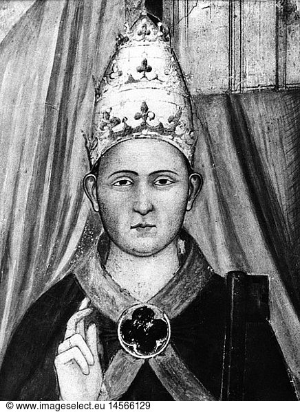 Clemens V. (Bertrand de Got)  um 1260 - 20.4.1314  Papst 5.6.1305 - 20.4.1314  Portrait  nach Fesco  14. Jahrhundert Clemens V. (Bertrand de Got), um 1260 - 20.4.1314, Papst 5.6.1305 - 20.4.1314, Portrait, nach Fesco, 14. Jahrhundert,