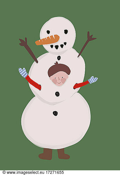 Clipart eines kleinen Jungen im Schneemannkostüm
