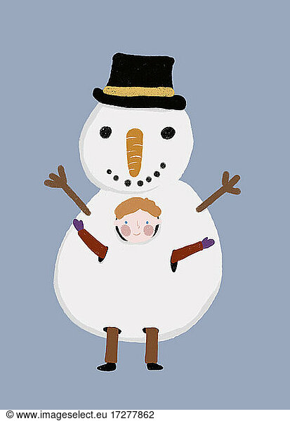 Clipart eines kleinen Jungen im Schneemannkostüm
