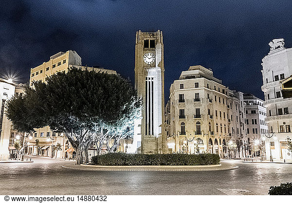 Clock tower in Nejmeh Square at night  Beirut  Lebanon