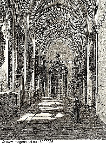 Cloister of San Juan de los Reyes Monastery  Toledo. Castilla La Mancha. Spain  Europe. Old 19th century engraved illustration  El Mundo en la Mano 1878.