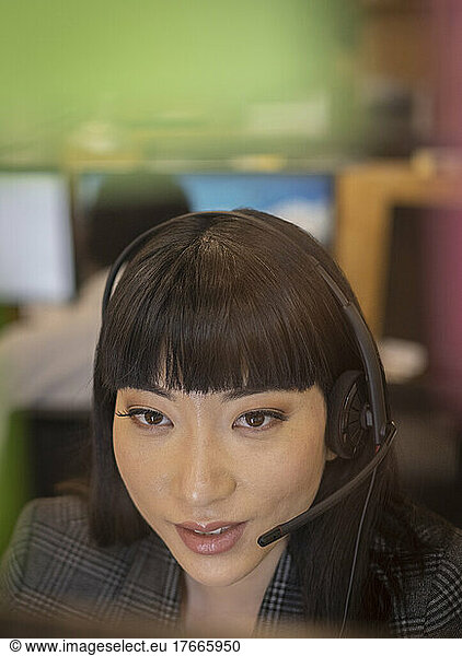Close up businesswoman in headset